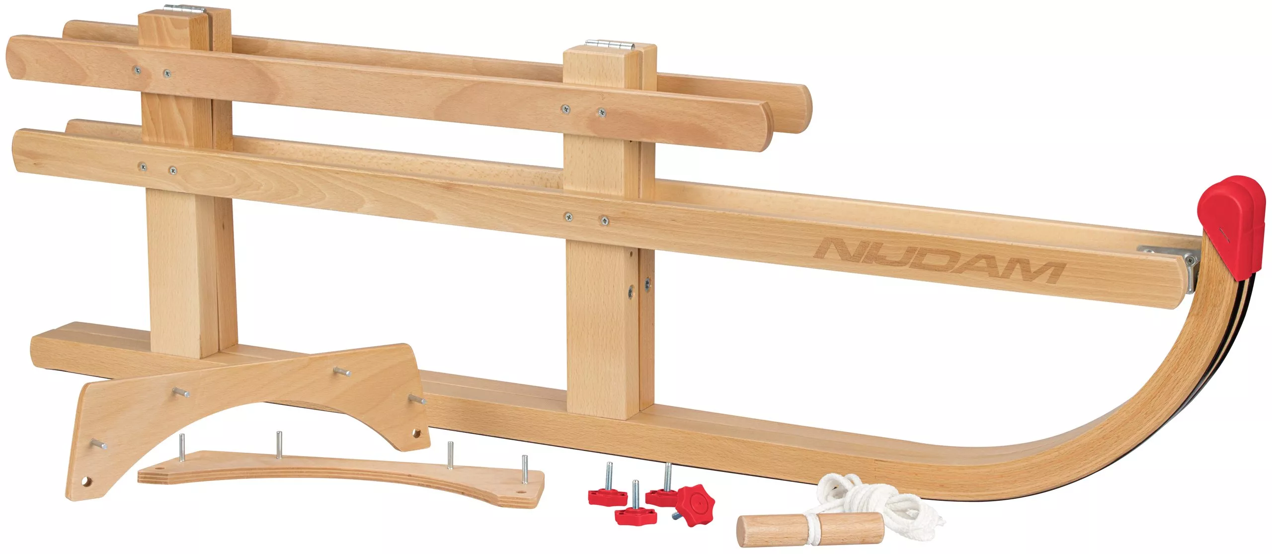 Opvouwbare houten slee met rugleuning