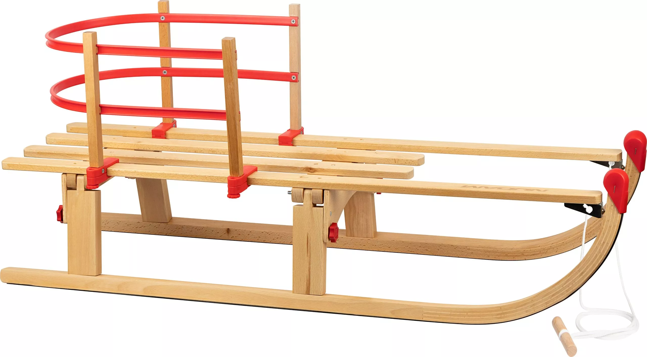 Opvouwbare houten slee met rugleuning